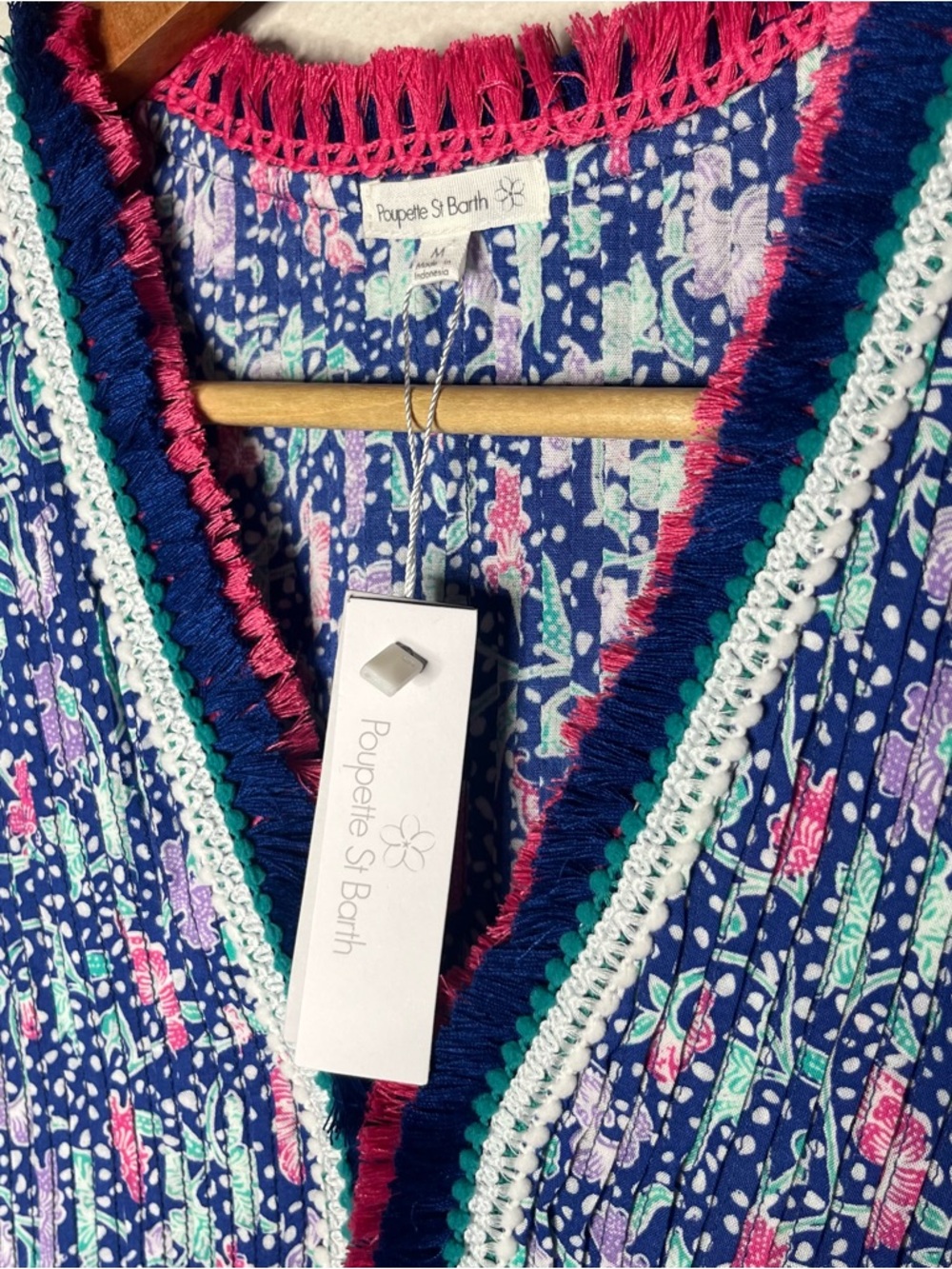 NEW Poupette St Barth Floral Lace Trim Sasha Mini Dress in Blue Clary Boho Chic - Picture 8 of 11